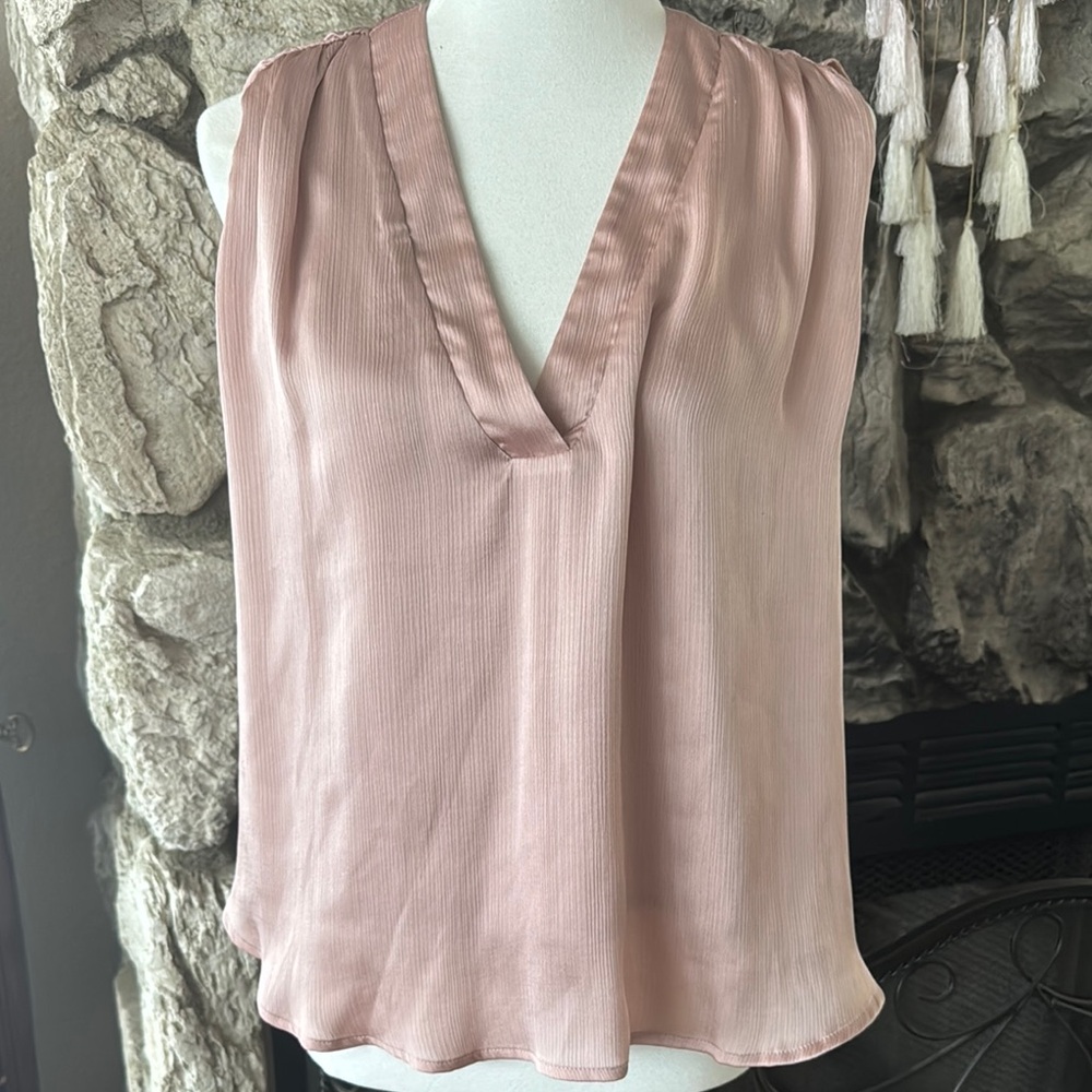 Valette Blush Pink Satin V-Neck Sleeveless Blouse
